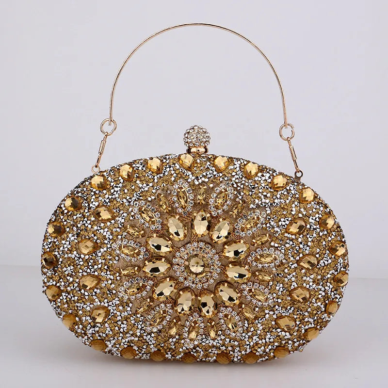 red green blue pu leather polyester flower rhinestone oval evening bags