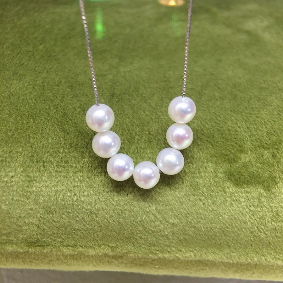 Zhuji 5-6mm Aurora Freshwater Pearl Smile Chain S925 Sterling Silver Freshwater AK Pearl Pendant Passepartout Wholesale