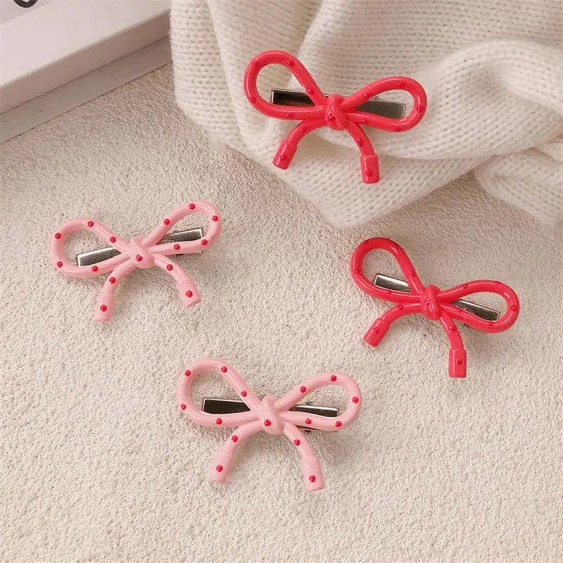 Pink Polka Dot Butterfly Knot Hair Clip Women's Forehead Bangs Clip Side Duckbill Clip Fringe Hairdressing Accessories
