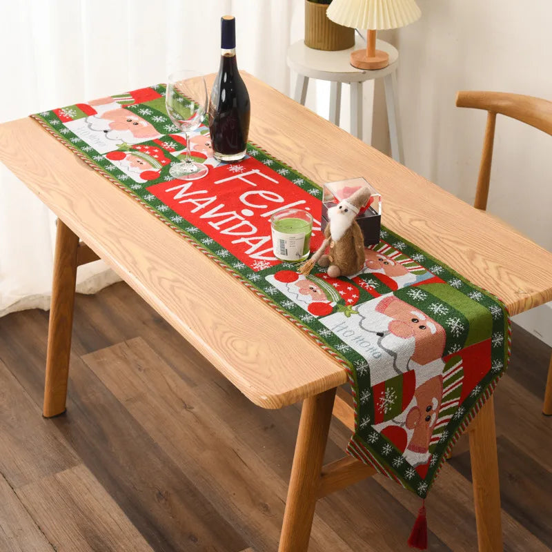 Christmas Cartoon Style Simple Style Color Block Holiday Festival Table Runner