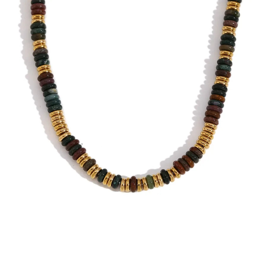 Retro Ethnic Style Geometric Stainless Steel natural stone 18K Gold Plated Necklace In Bulk