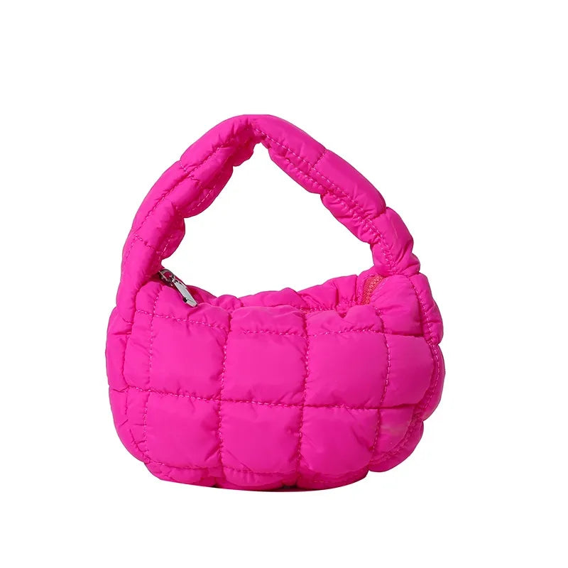 Pleated Plaid Cloud Bag Underarm Bag  New down Cotton Jacket Western Style Fashion Mini Handbag