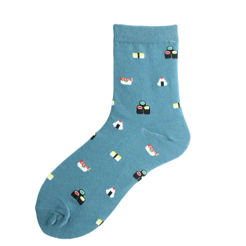 women's japanese style cartoon cotton jacquard crew socks a pair