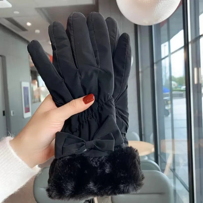 Warm gloves women's winter plus velvet padded suede autumn and winter cold-proof touch screen new cycling ski riding gloves