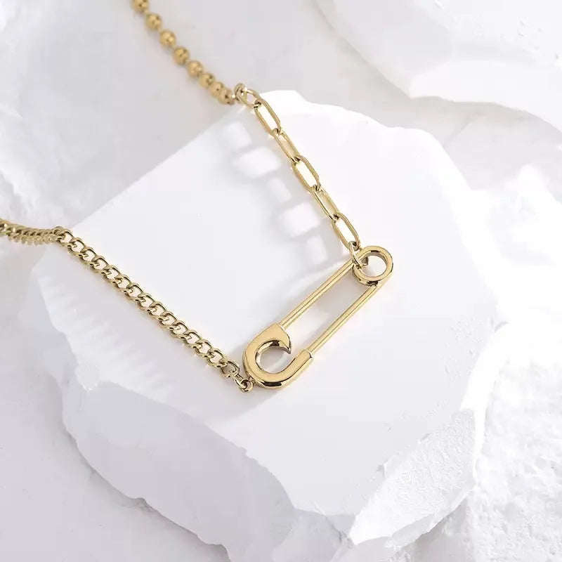 Wholesale Jewelry Vintage Style Simple Style Geometric 304 Stainless Steel 18K Gold Plated cable chain Pendant Necklace