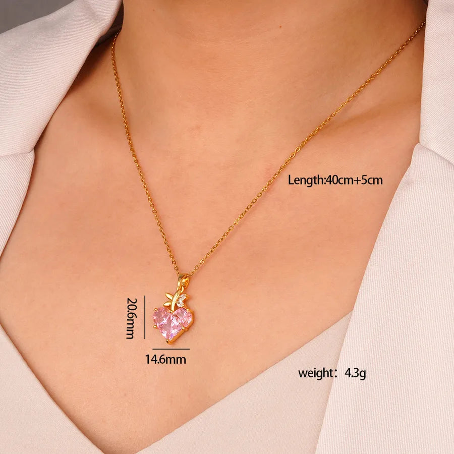 Wholesale Jewelry Glam Cute Luxurious Heart Shape 304 Stainless Steel Copper cable chain Pendant Necklace