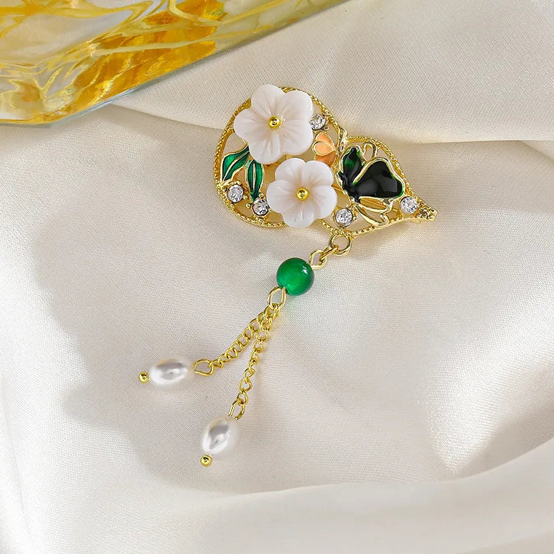 Green Chinese Style Brooch Pin Vintage High-End Tassel Creative Versatile Hanfu Cheongsam Embroidery Zinc Alloy Jewelry Accessory