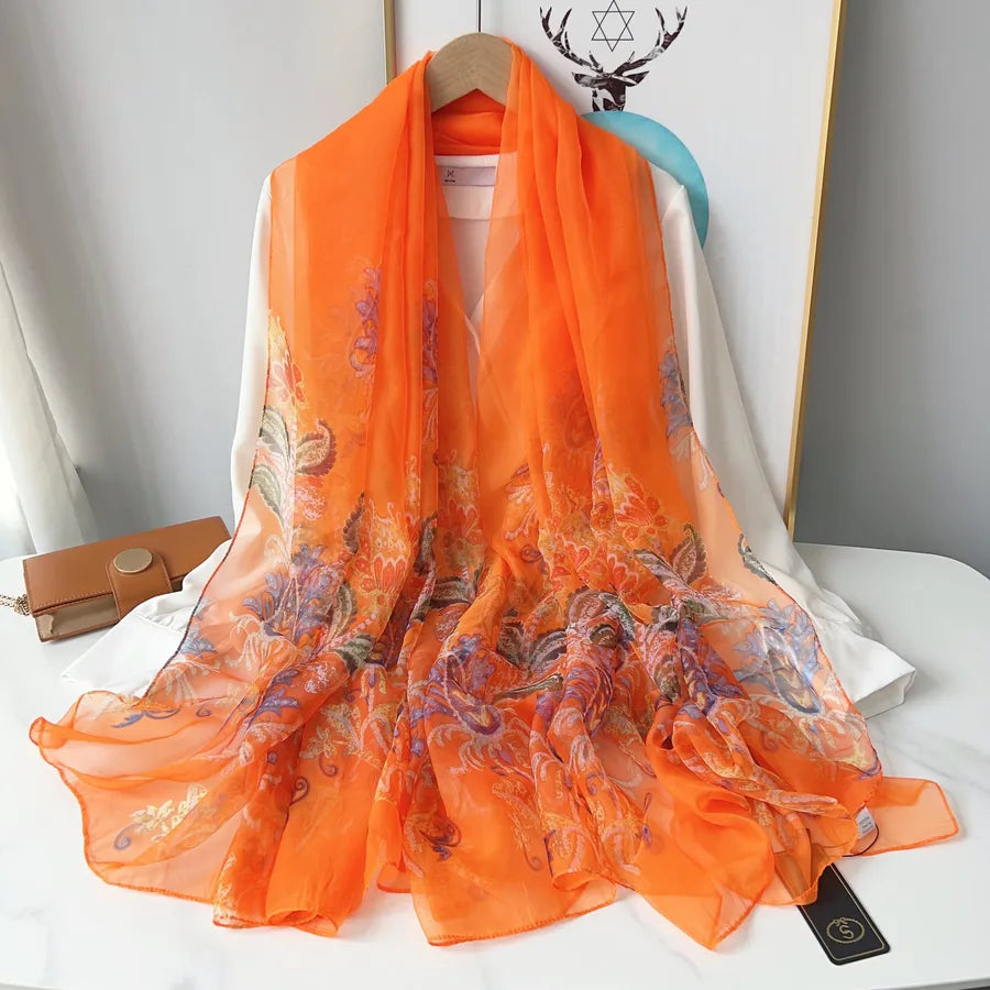 Women's Elegant Printing Polyester Chiffon Silk Scarf