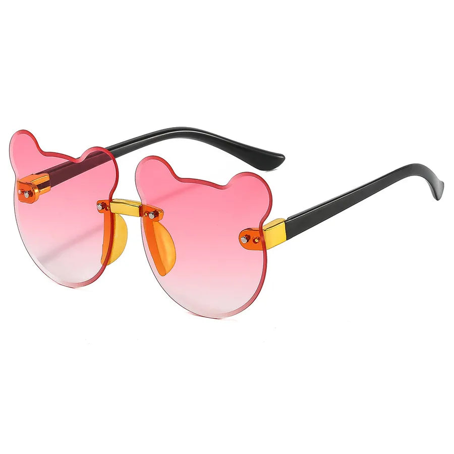 Fashion Cartoon Bear Children's Rimless Sunglasses with Colorful Gradient Cat Ear Design Cute Frameless Sunglasses