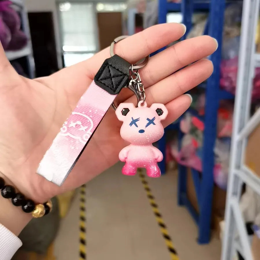 cartoon style cute bear silica gel unisex bag pendant keychain