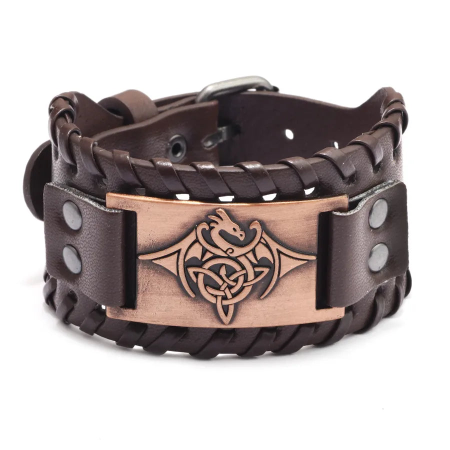 retro style flying dragon totem leather bracelet