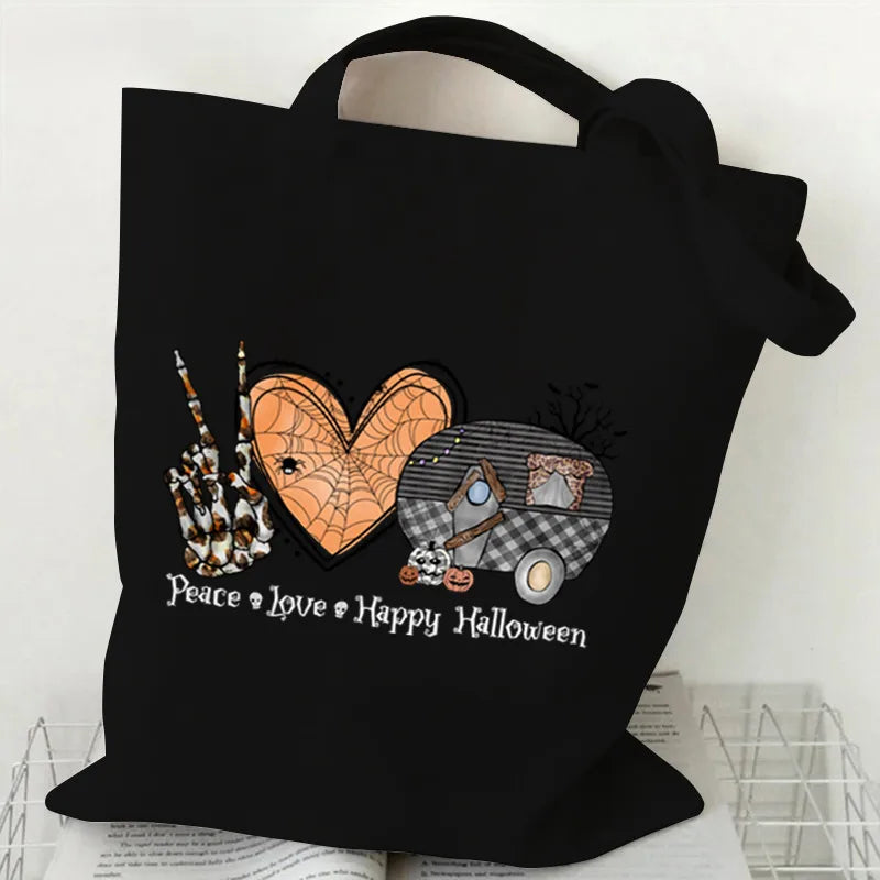 Halloween Cartoon Pumpkin Decorative Canvas Bag Student Handbag Shopping Commuter Bag Large Square Fashion Tote Bag