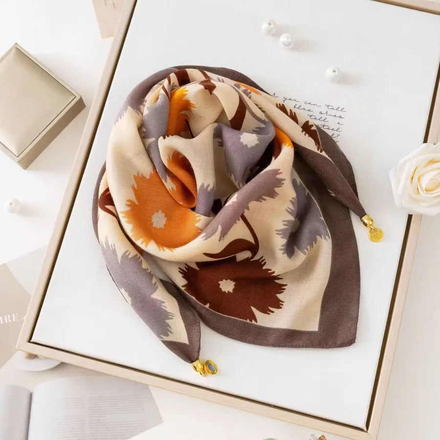 Women's Simple Style Color Block cotton and linen Silk Scarf