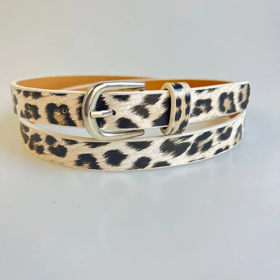 Vacation Simple Style Leopard Imitation Leather Alloy Patent Leather Women's Leather Belts