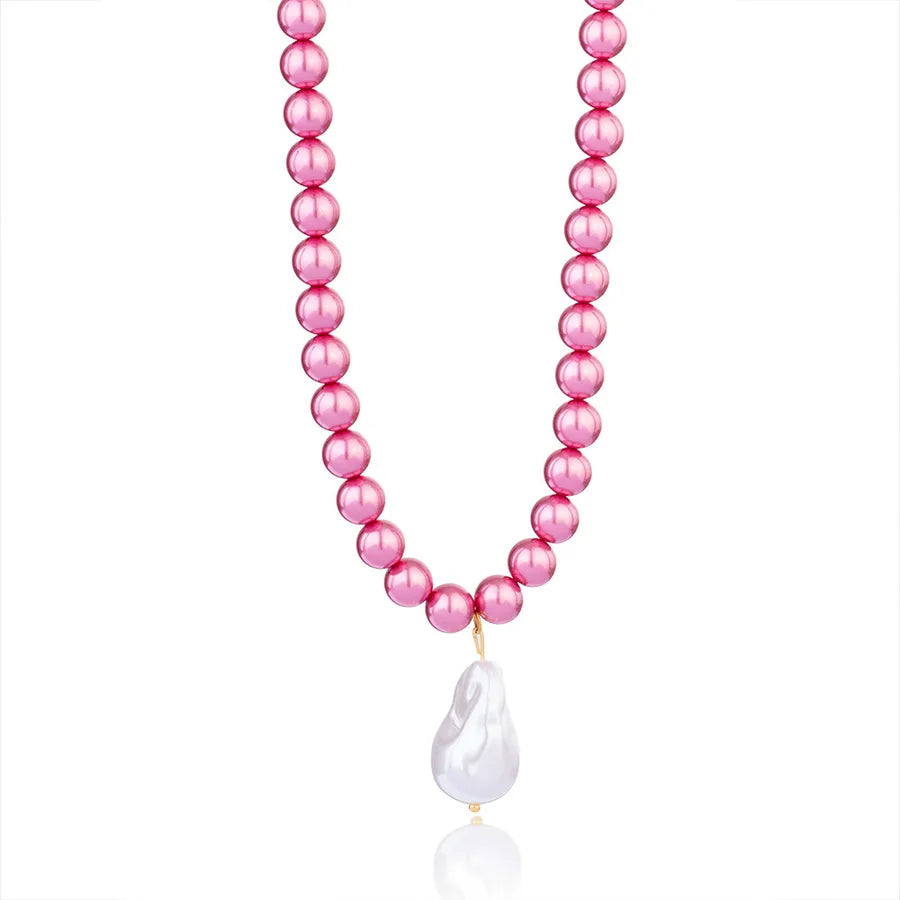 Vacation Classic Style Water Droplets Imitation Pearl Titanium Steel Beaded Chain Beaded Necklaces Wholesale