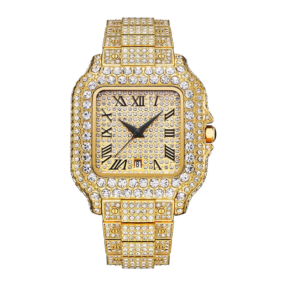 MISSFOX watch live popular  hip hop Ice Watch full Diamond Square Roman scale Men's quartz watch