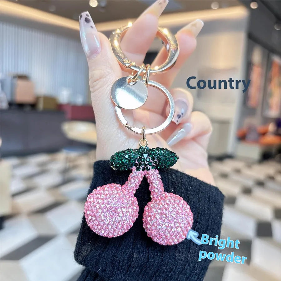 1 Piece Classic Style Cherry Rhinestone Unisex Bag Pendant Keychain