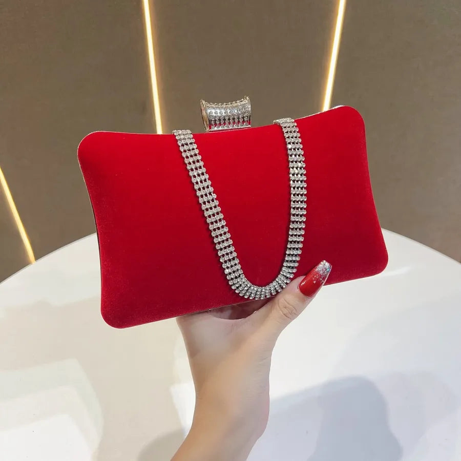 Velvet Evening Bag Handbag Small Fragrance Style Fashion Single Shoulder Women's Bag For Banquet Party Diamond Embellished