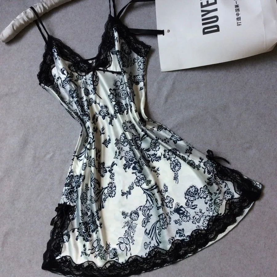 Summer silk-like Ladies sling nightgown sexy V-neck spinning satin pajamas home clothes wholesale agent