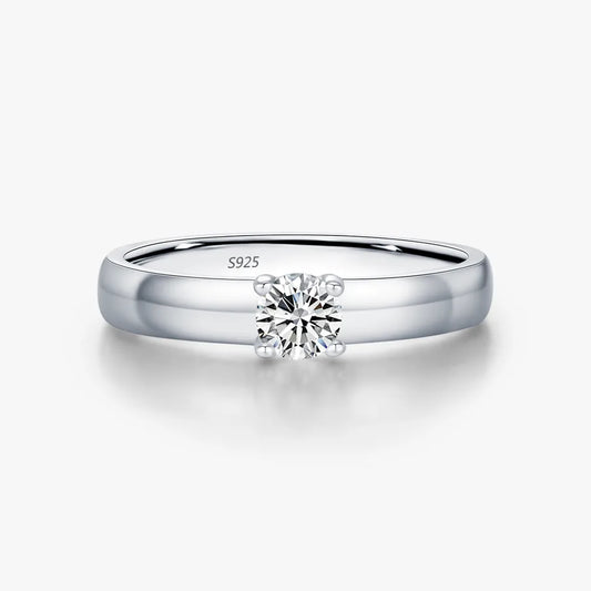 0.3ct Moissanite 925 Sterling Silver Rings GRA Certificate Round Brilliant Cut Round Rhodium Plated Rings