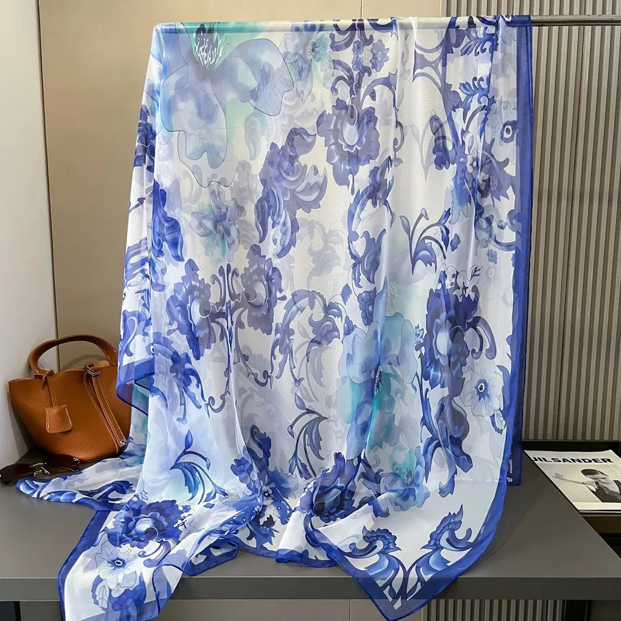 Women's Retro Flower Brocade Yarn Silk Scarf