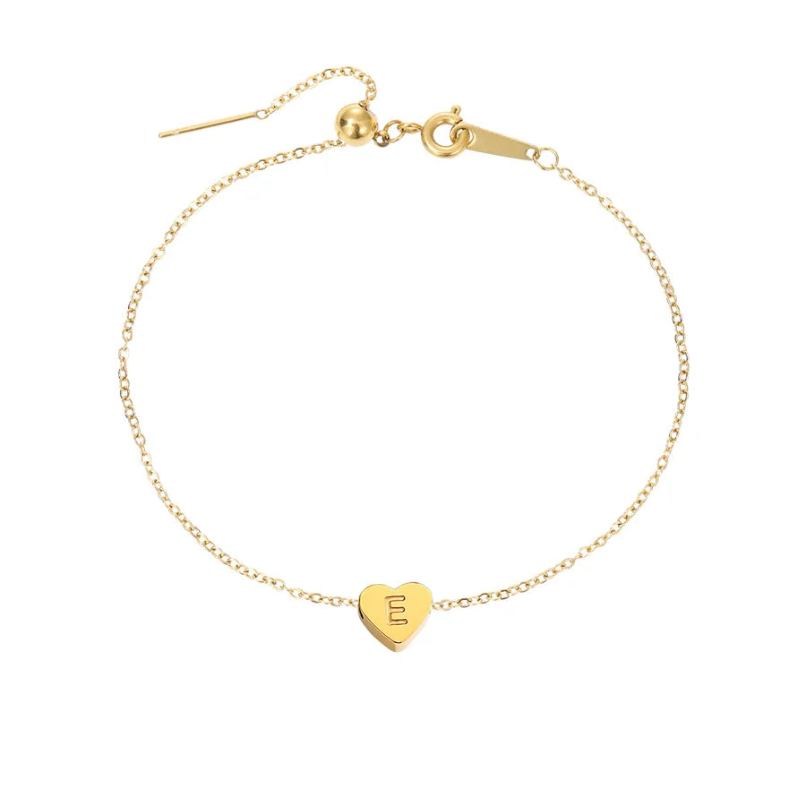 Wholesale Jewelry Beach Simple Style Commute Letter Heart Shape 304 Stainless Steel 14K Gold Plated Anklet