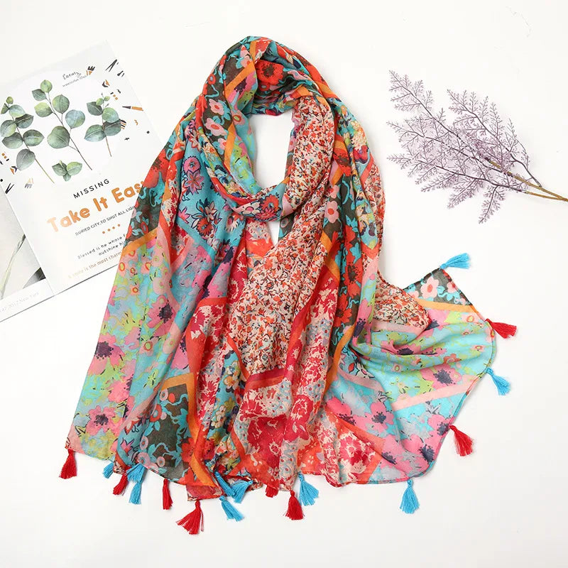 Women's Ethnic Style Color Block Polyester Scarf