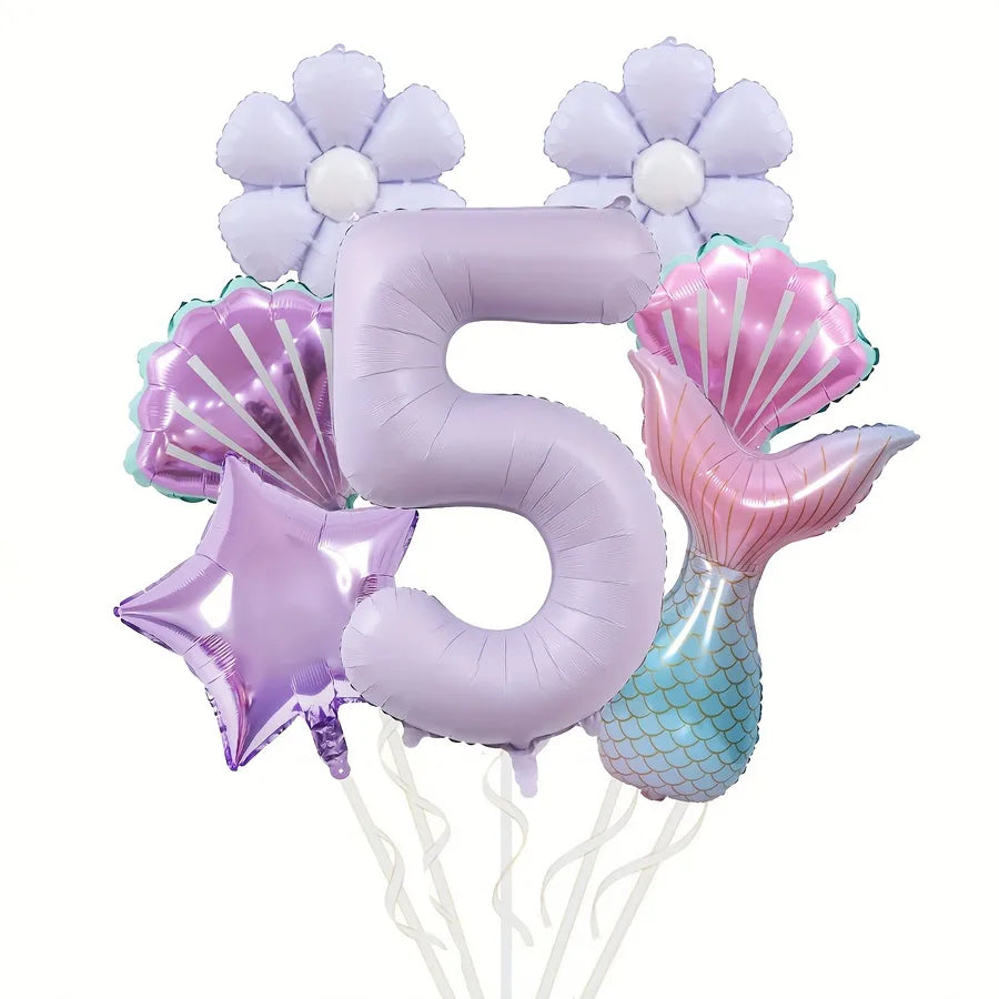 Mermaid Theme Balloon Set Daisy Aluminum Foil Balloon Bouquet Birthday Party Scene Decoration Props Tail Shell Balloons