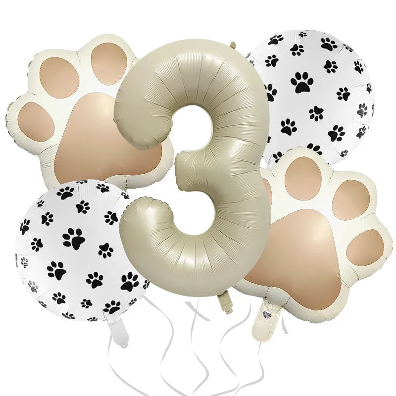 32-Inch Number Shaped Aluminum Foil Balloon Pet Animal Theme Paw Balloon Set Birthday Party Photography Props Celebration