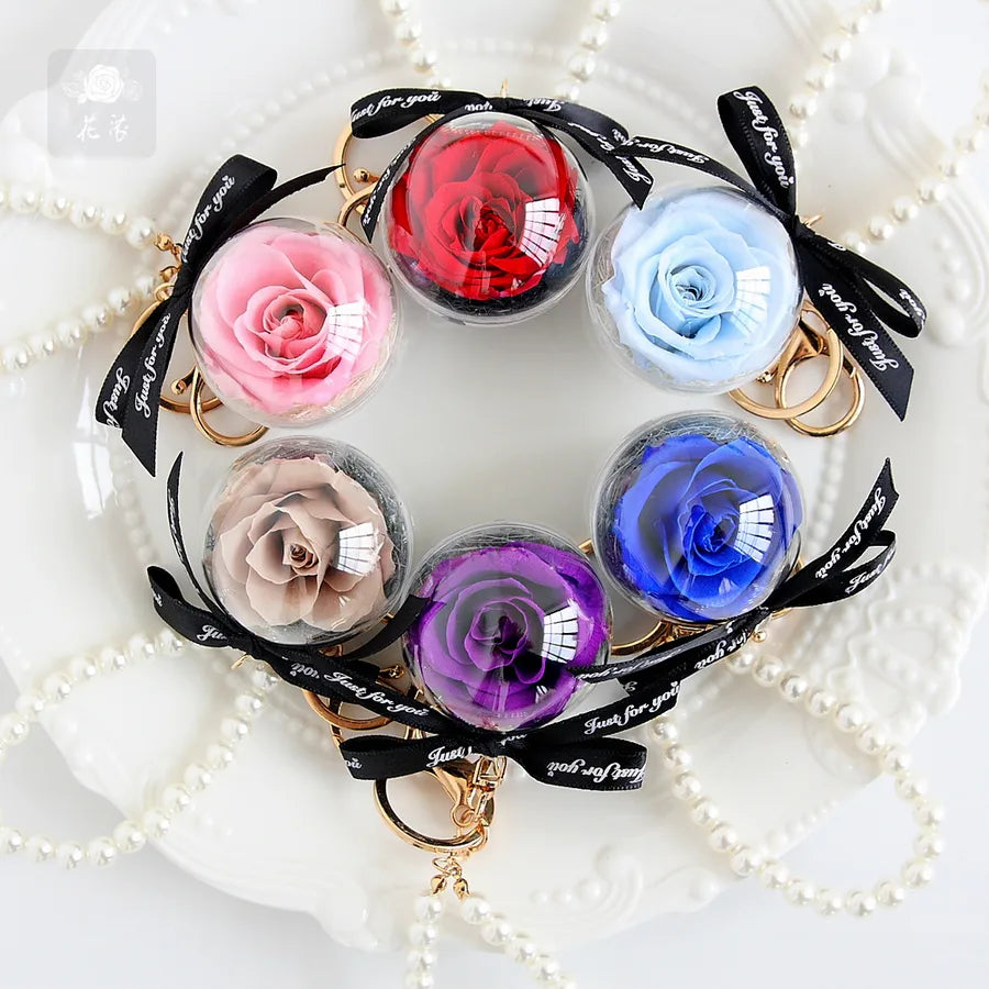 cute letter preserved flower women's keychain