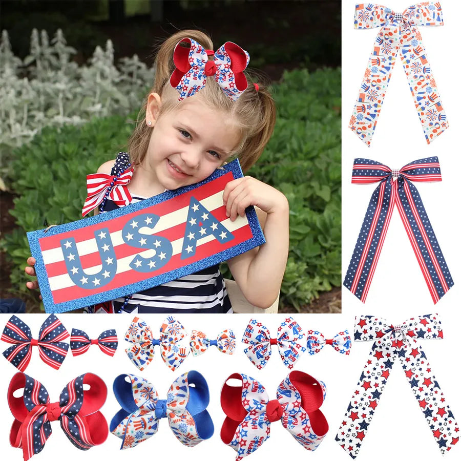 Independence Day Hairpin American Flag Bow Hair Accessories Children Girl Cute Headwear Patriotic Hairpin