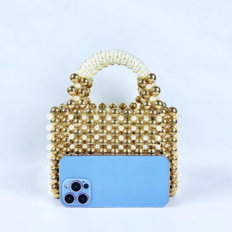 Women's Medium Arylic Solid Color Elegant Streetwear Beading Weave Square Open Square Bag