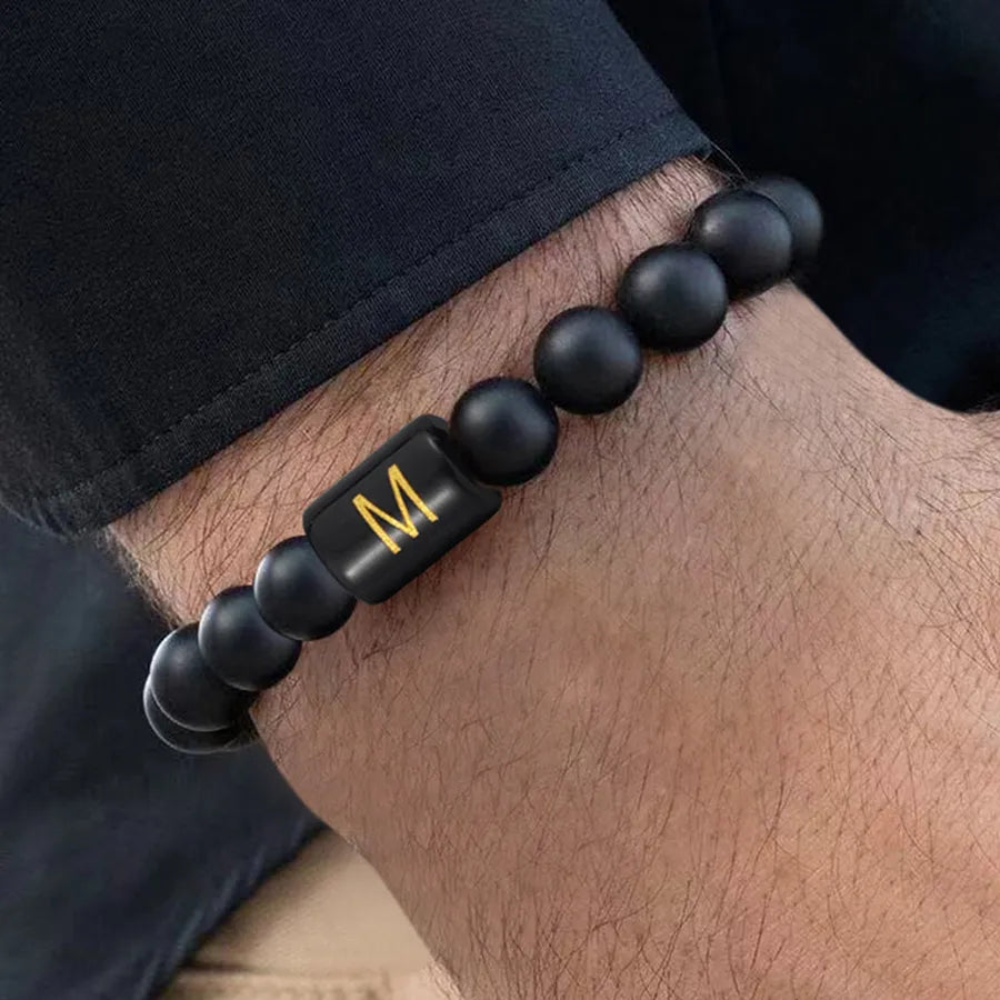 Elegant Vintage Style Simple Style Letter Glass Stone Men's Bracelets Men Beaded Bracelets