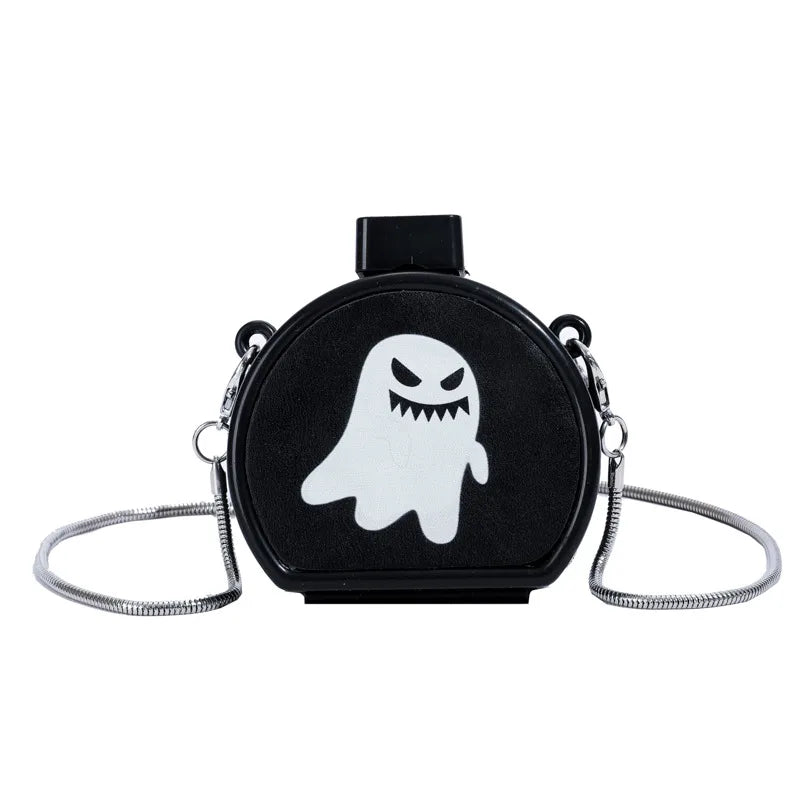 Mini Halloween Ghost Cartoon Shoulder Bag Women's Crossbody Bag Shell Shape PVC Lock Buckle Closure Fashion Print Chain
