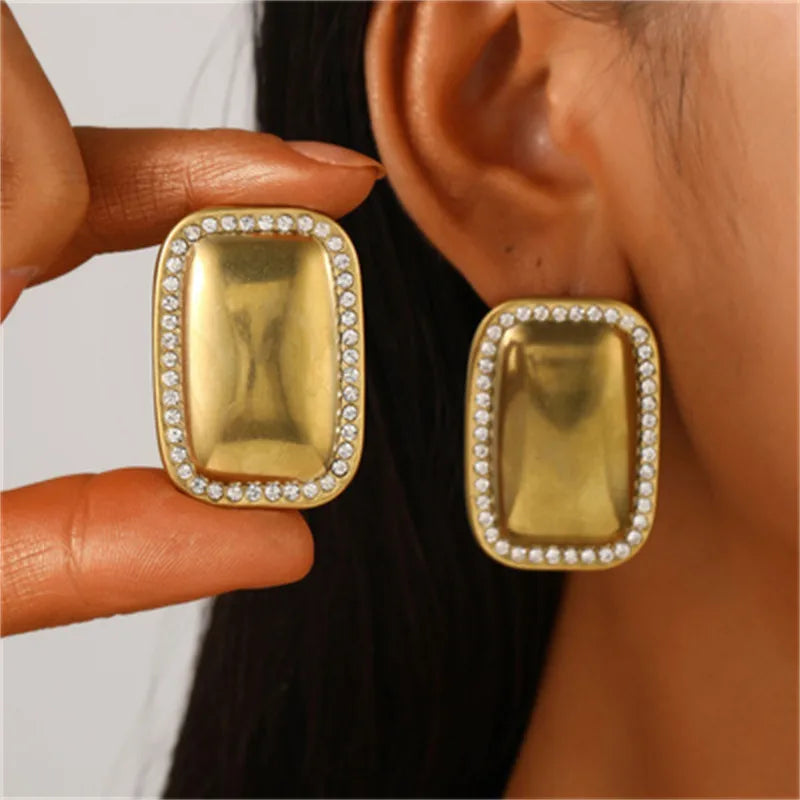 Casual Streetwear Geometric Plating 316 Stainless Steel  December Birthstone Turquoise Zircon 18K Gold Plated Bullet Backs Ear Studs