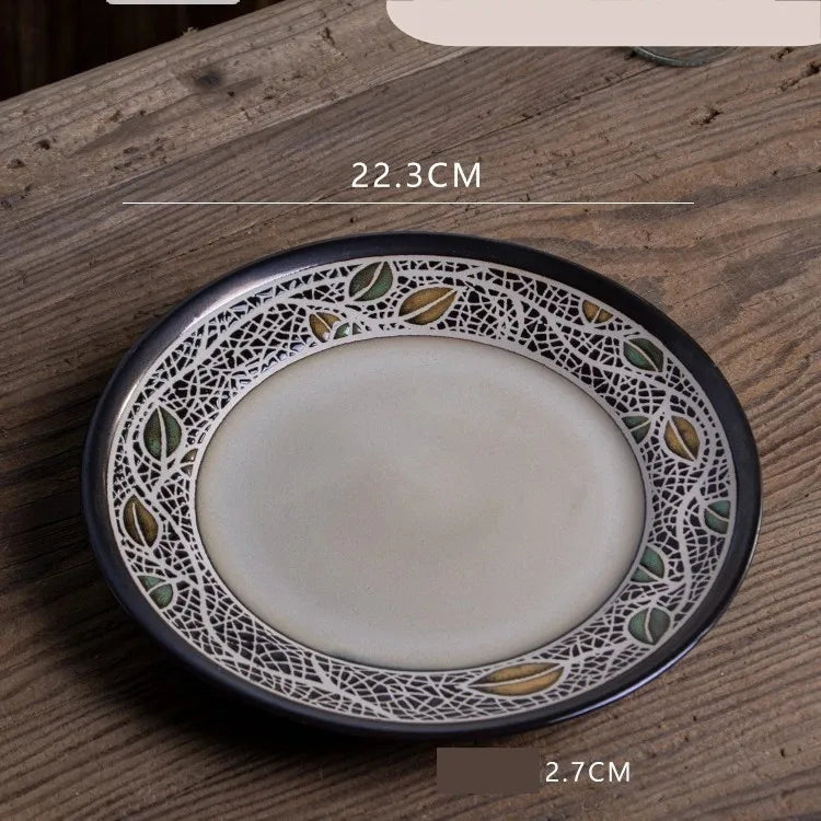 Retro Solid Color Flower ceramics Tableware 1 Piece