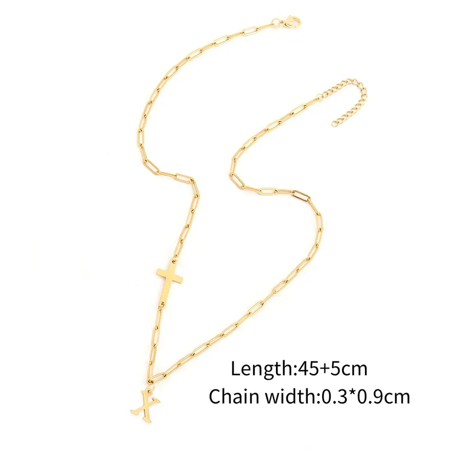 Wholesale Jewelry Simple Style Classic Style Cross Letter 201 Stainless Steel 304 Stainless Steel Paperclip Chain Pendant Necklace