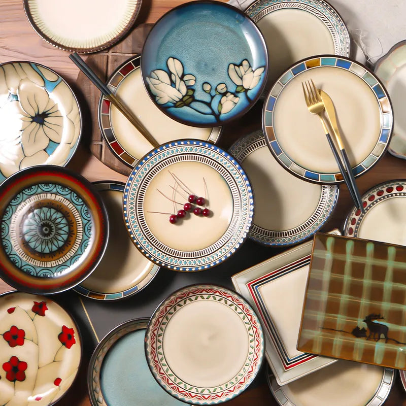 Retro Solid Color Flower ceramics Tableware 1 Piece
