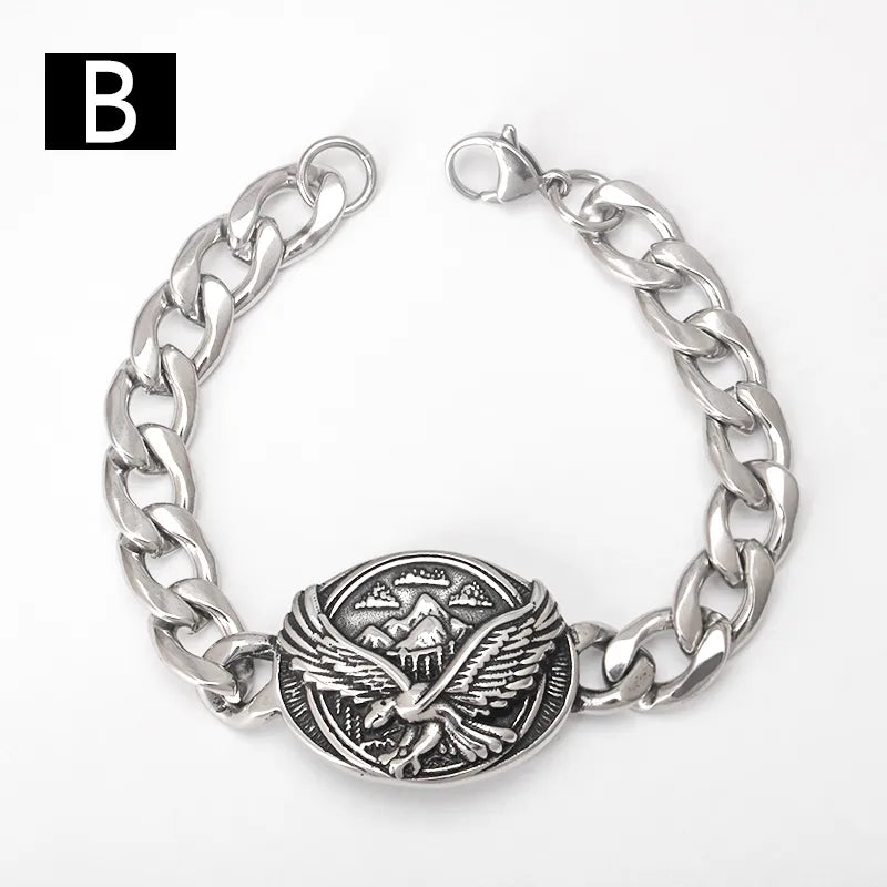 Stainless Steel Street Cool Hip Hop Punk Cool Dark Skull Eagle Titanium Steel Men's Cuba Hand Accessory Bracelet