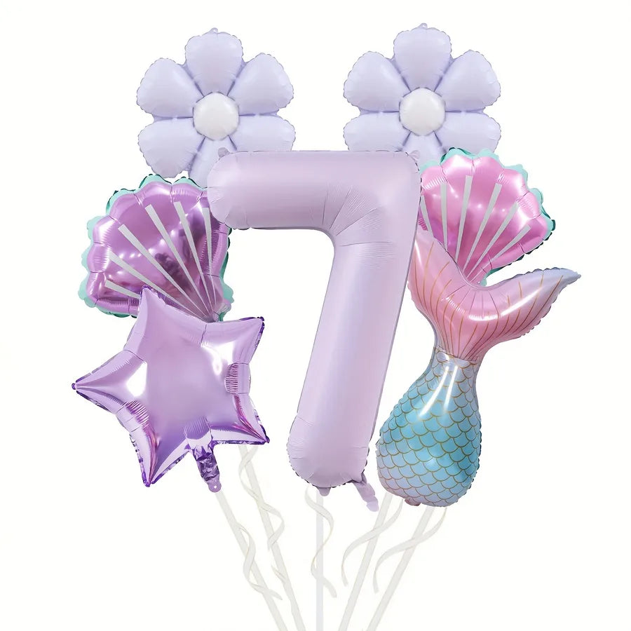 Mermaid Theme Balloon Set Daisy Aluminum Foil Balloon Bouquet Birthday Party Scene Decoration Props Tail Shell Balloons
