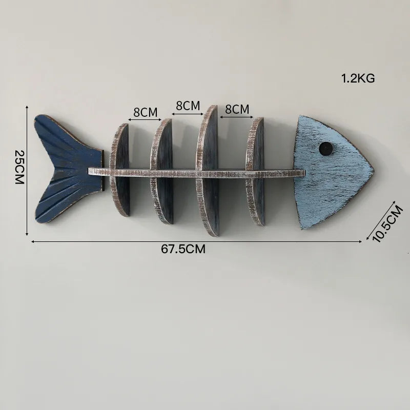 Vintage Style Marine Style Fish Fish Bone Wood pendant Storage Rack Storage Rack Wall Art