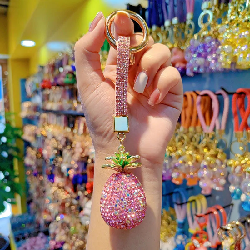 Pineapple Design Full Drill Ceramic Keychain Couple Bag Charm Chain Ring Lanyard Christmas Valentine's Day New Year Gift