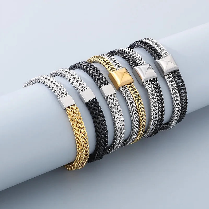 Personalized Trendy Double-Layer Color Matching Keel Woven Chain Titanium Steel Men's Bracelet