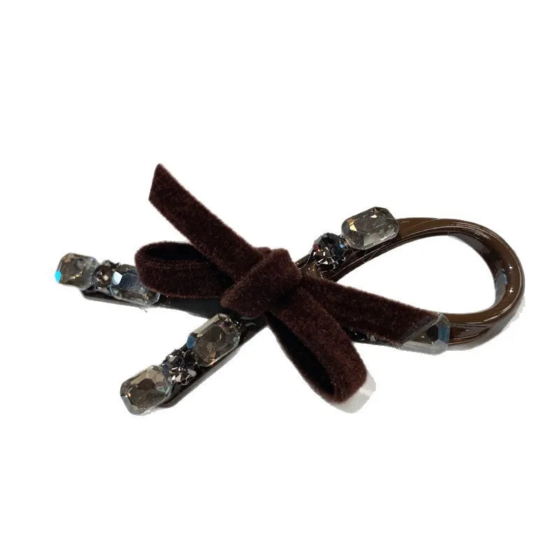 Butterfly Knot Brown Flocked Hair Clip Side Ponytail Holder Women's Duckbill Hair Accessories Casual Style Hair Decorations