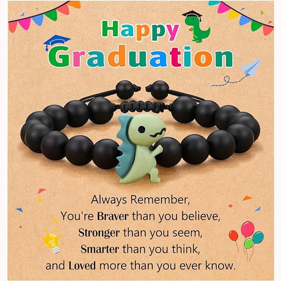 Fashionable Natural Stone Dinosaur Beads Bracelet For Back-To-School Graduation Birthday Gifts For Son Grandson Nephew Brother