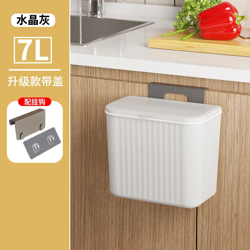 Kitchen Household Sliding Cover Wall Hanging Trash Bin Punch-free Cabinet Door Bathroom Kitchen Waste Office Storage Bucket