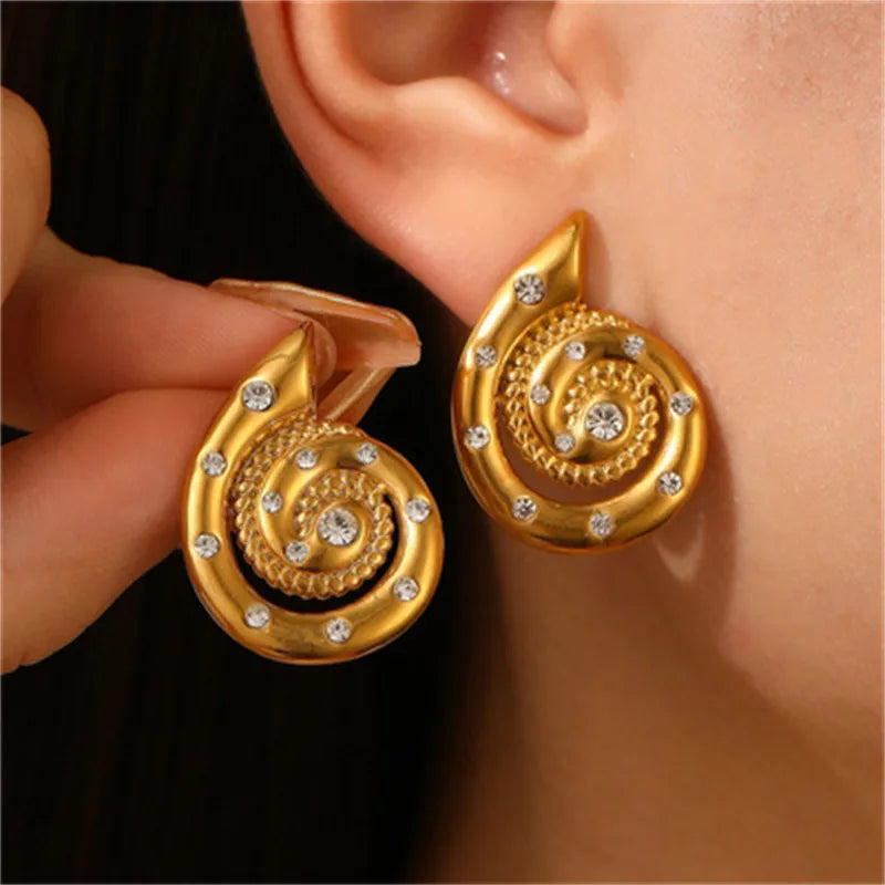 Casual Streetwear Geometric Plating 316 Stainless Steel  December Birthstone Turquoise Zircon 18K Gold Plated Bullet Backs Ear Studs