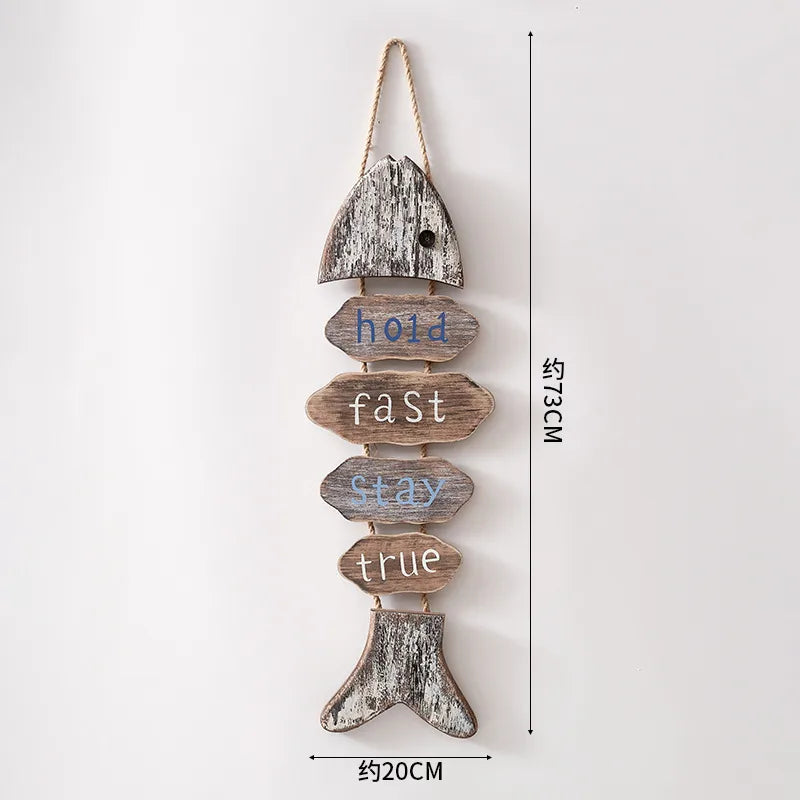 Vintage Style Marine Style Letter Fish Wood Hemp Rope pendant Wall Art