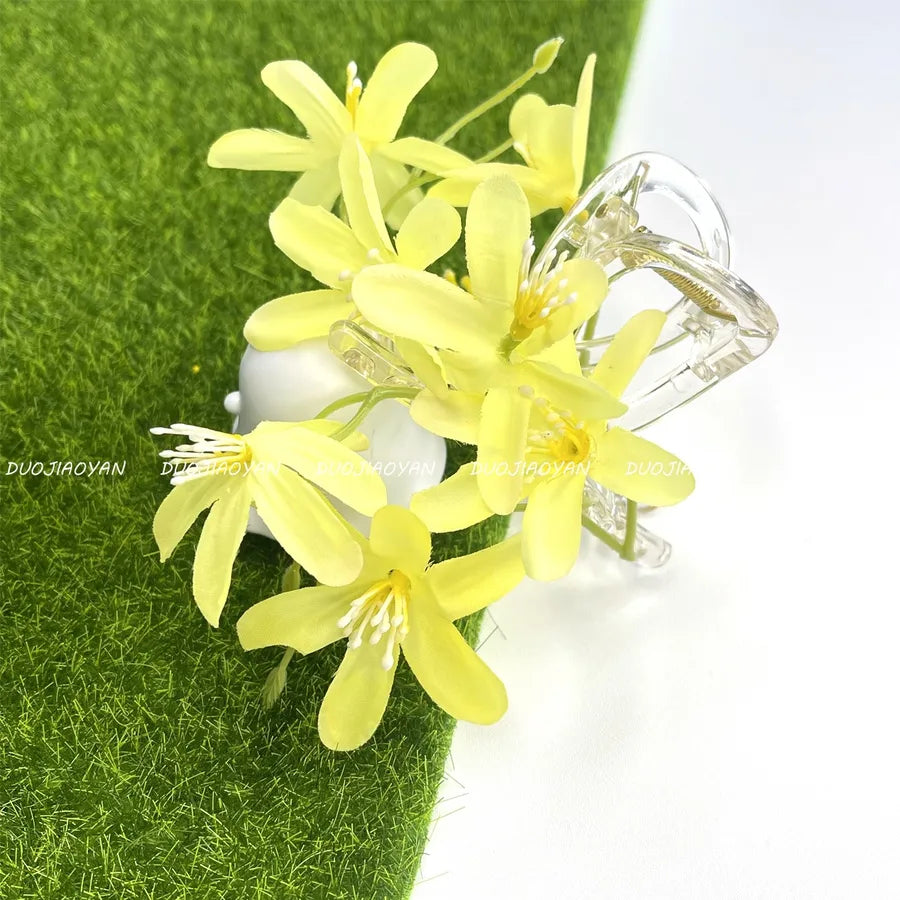 Pastoral Women's Flower Cloth Hair Claws