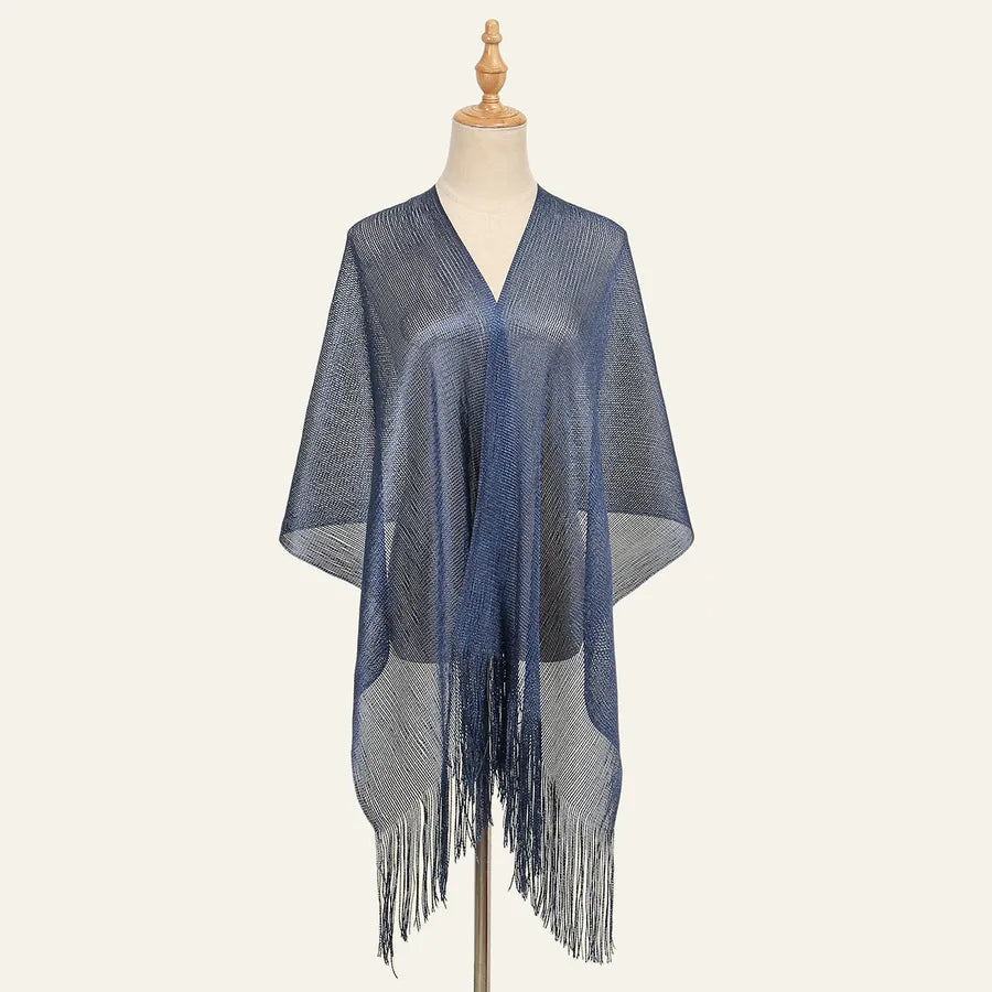 Women's Elegant Solid Color Gold and Silver Wire Tassel Scarf